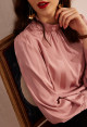 Turtleneck Charmeuse Long Sleeve Blouses