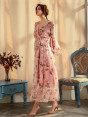 V Neck Elastic Waist Chiffon Dress