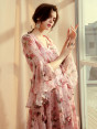 V Neck Elastic Waist Chiffon Dress