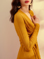 V Neck Slim Waist Sweep Dress