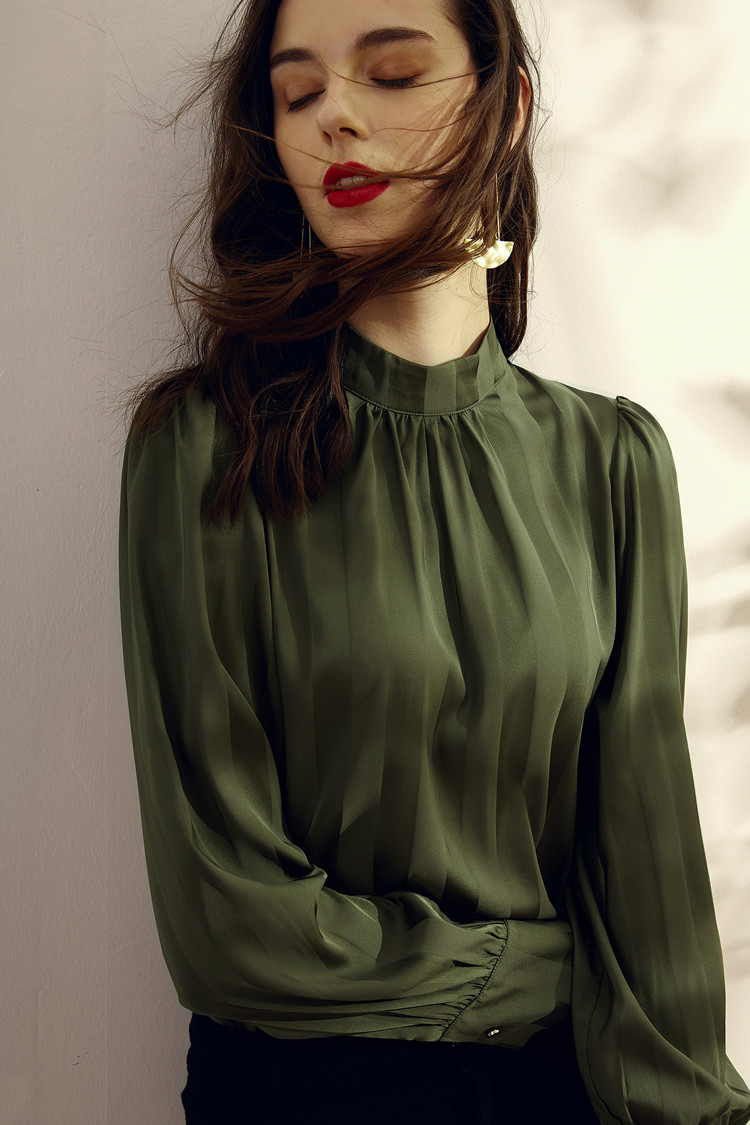 Turtleneck Charmeuse Long Sleeve Blouse