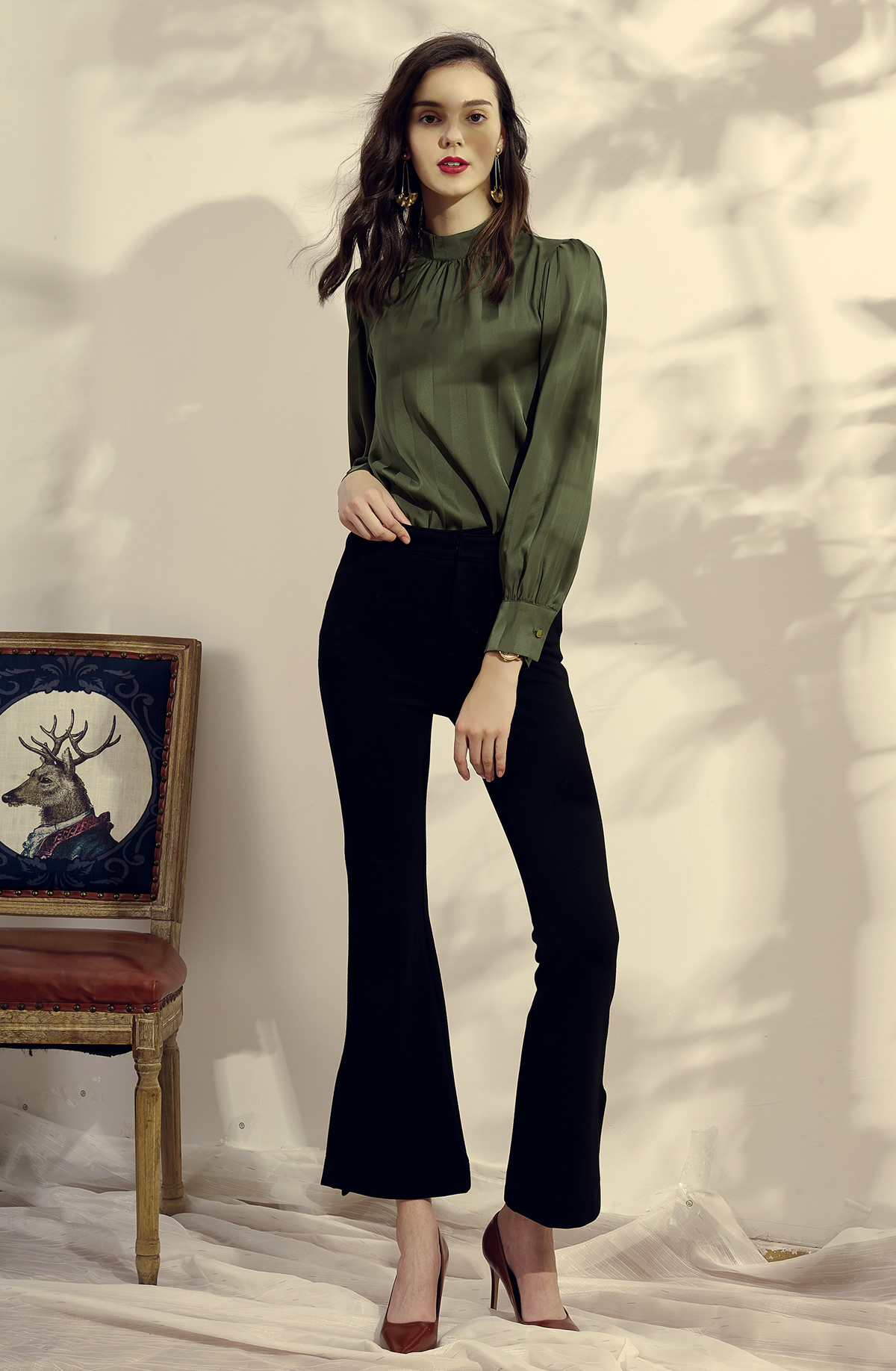 Turtleneck Charmeuse Long Sleeve Blouses 