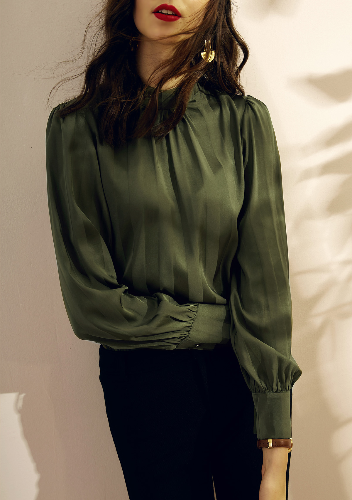 Turtleneck Charmeuse Long Sleeve Blouses 