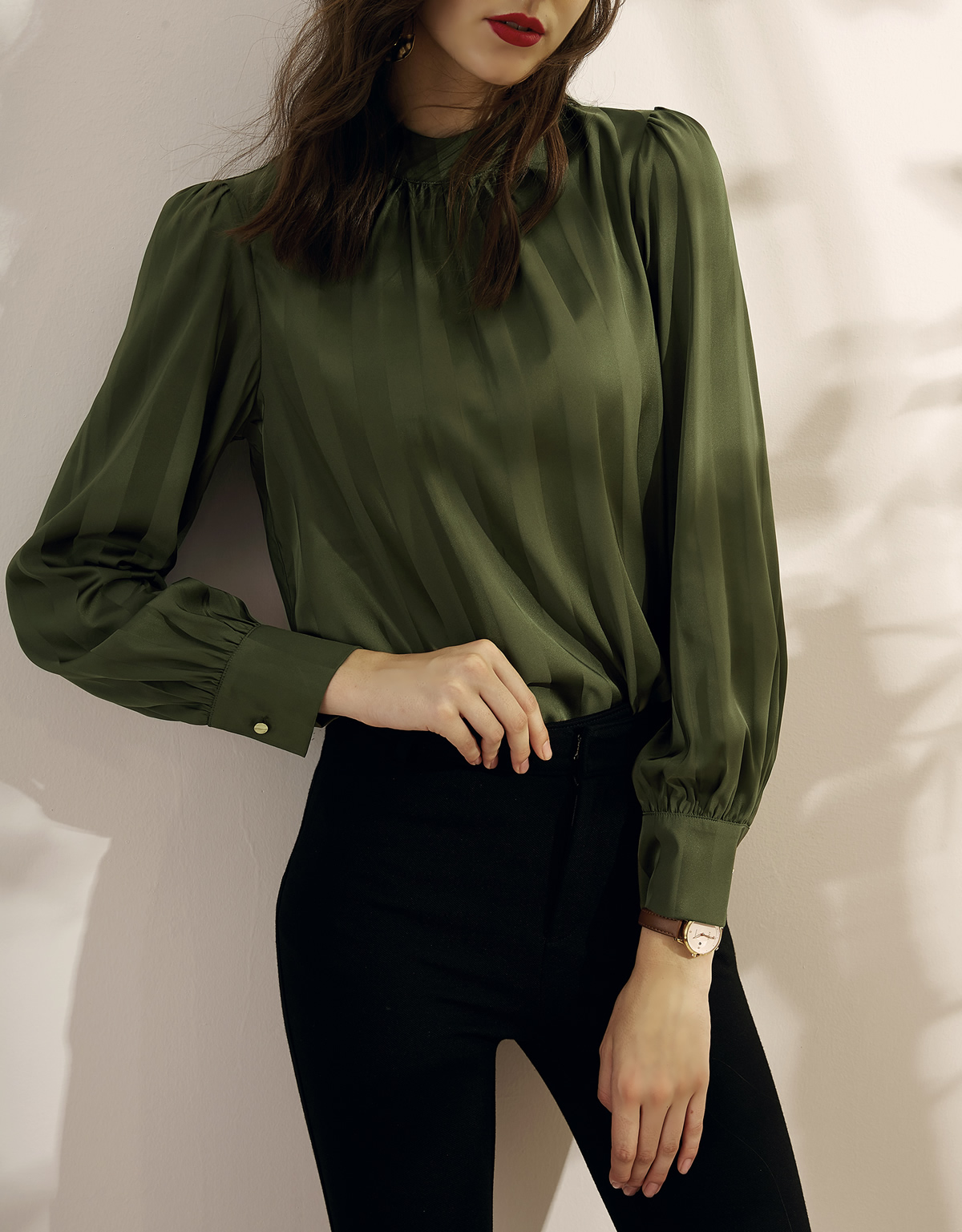 Turtleneck Charmeuse Long Sleeve Blouses 