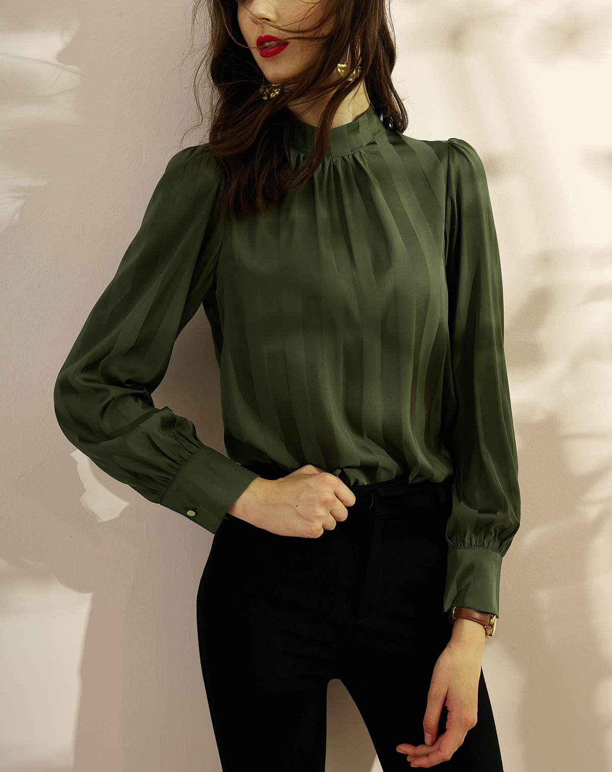 Turtleneck Charmeuse Long Sleeve Blouses 