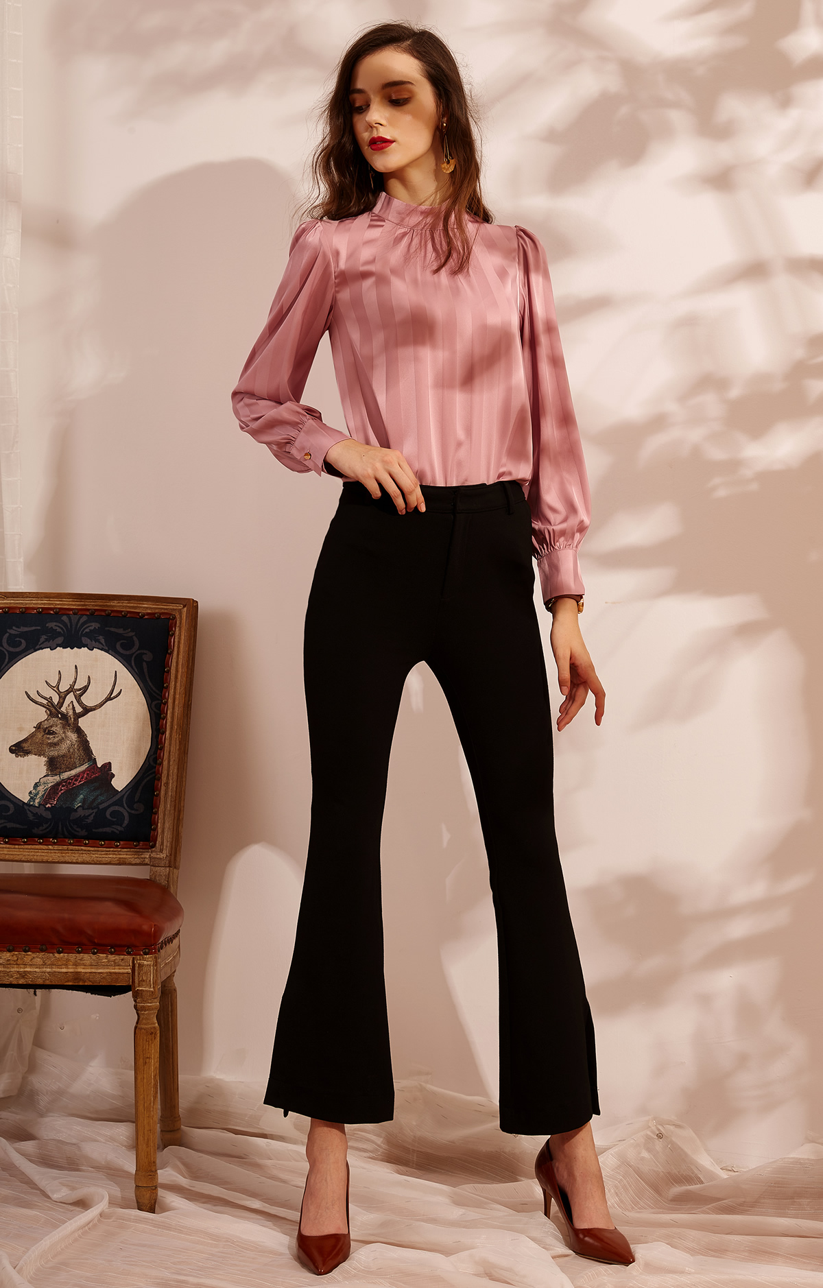 Turtleneck Charmeuse Long Sleeve Blouses