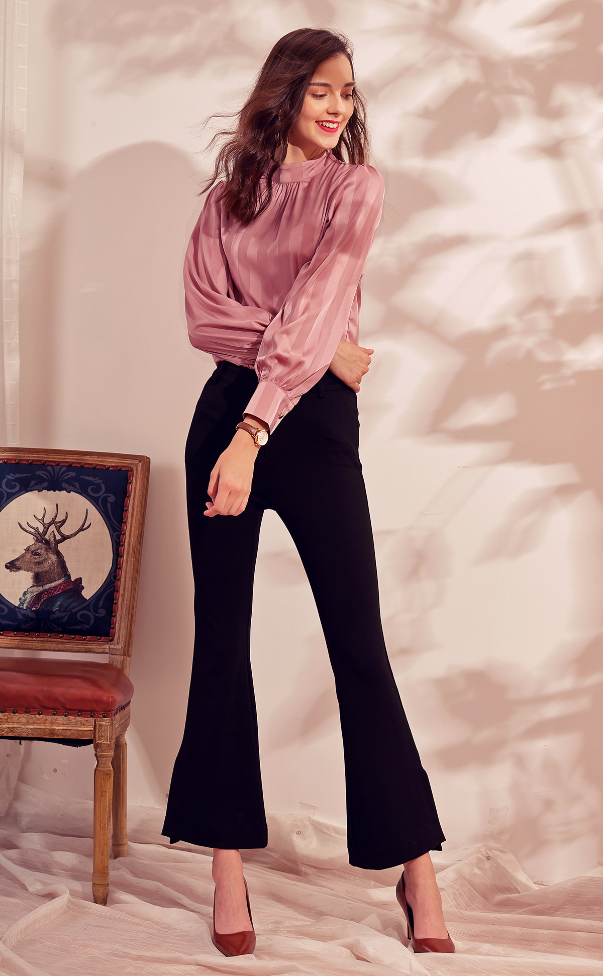 Turtleneck Charmeuse Long Sleeve Blouses