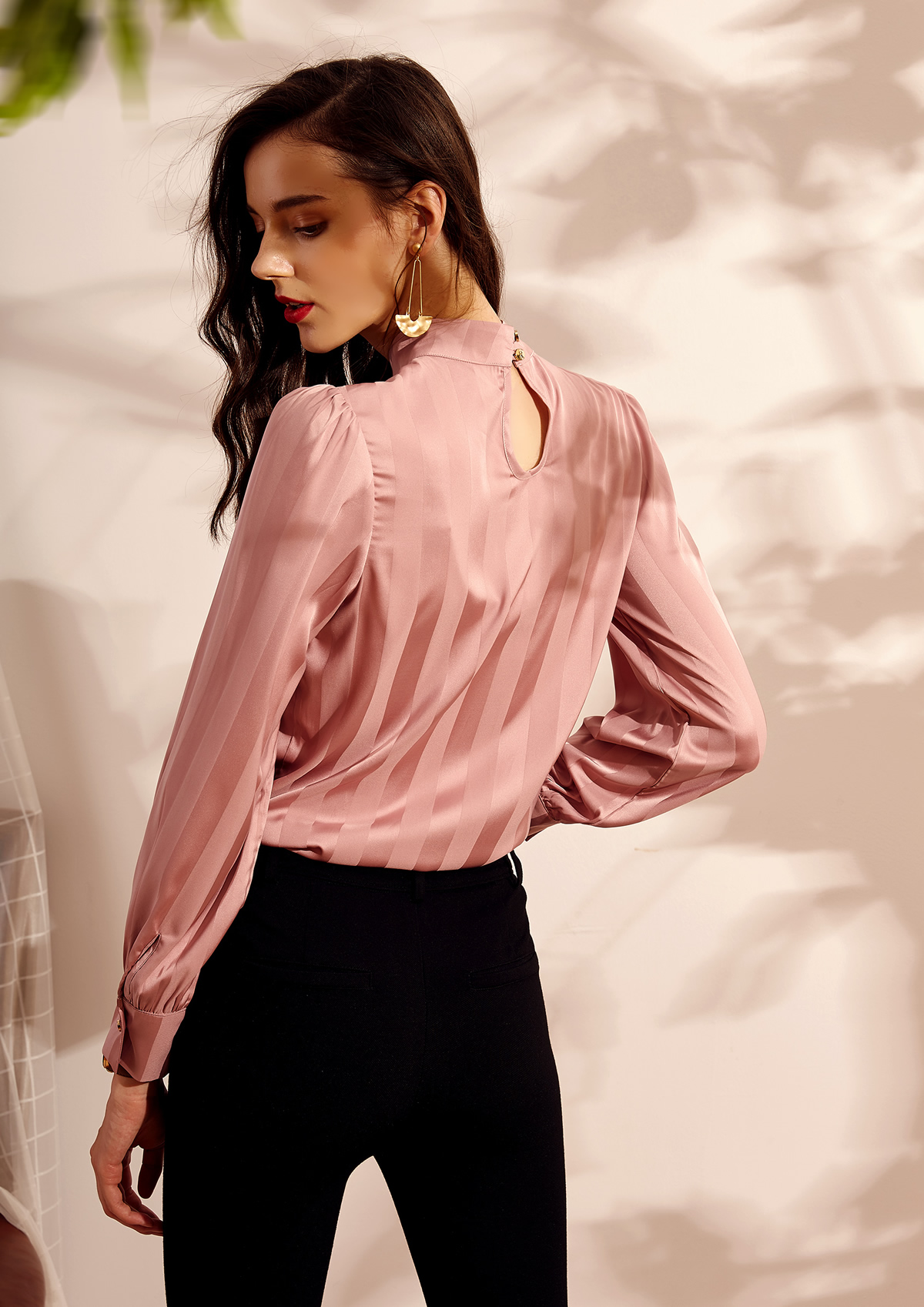 Turtleneck Charmeuse Long Sleeve Blouses