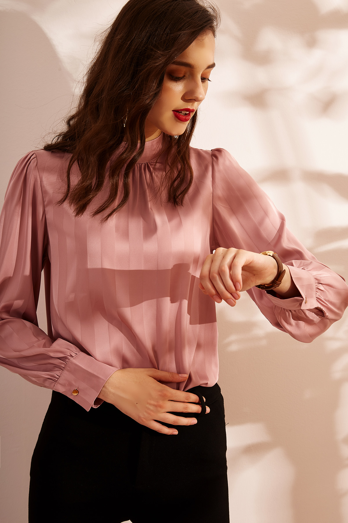 Turtleneck Charmeuse Long Sleeve Blouses