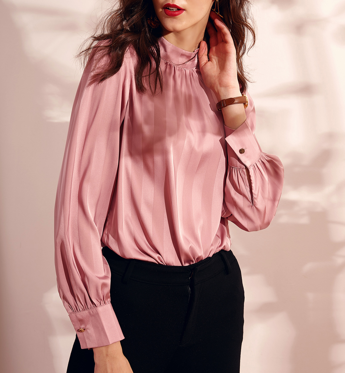 Turtleneck Charmeuse Long Sleeve Blouses