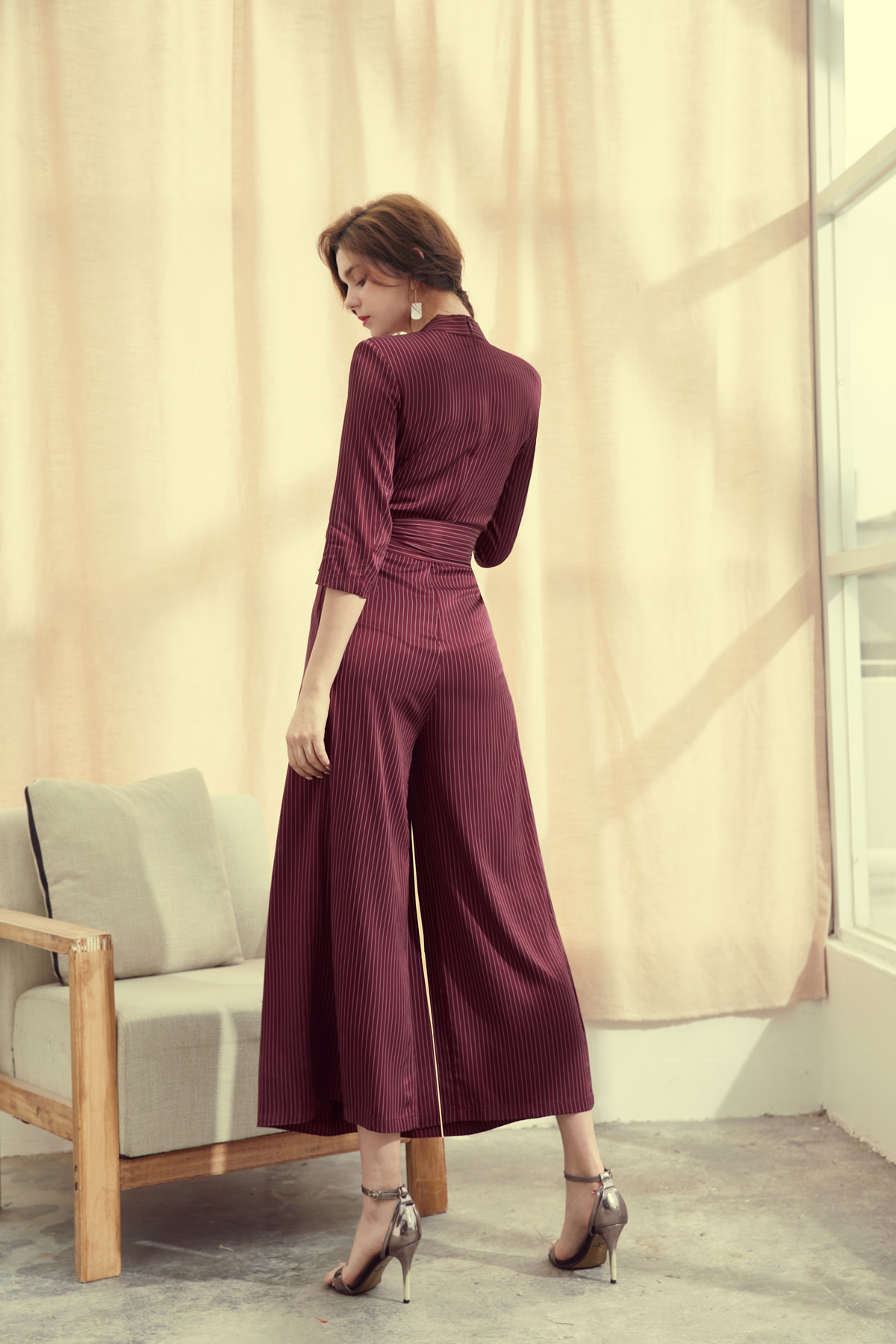 High Waist Wide Leg Straight Figure Flattering Jumpsuit