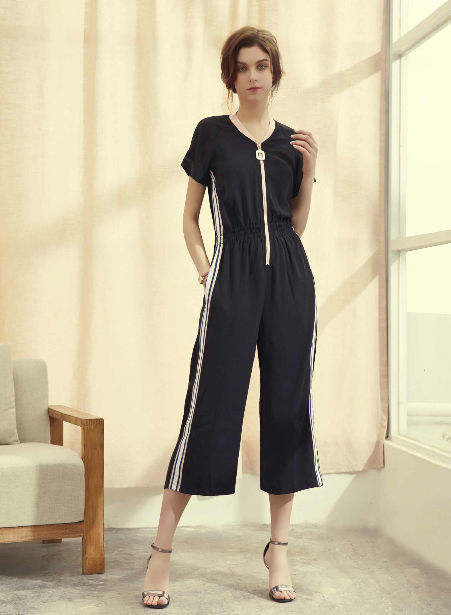 High Waist Wide Leg Straight Jumpsuit