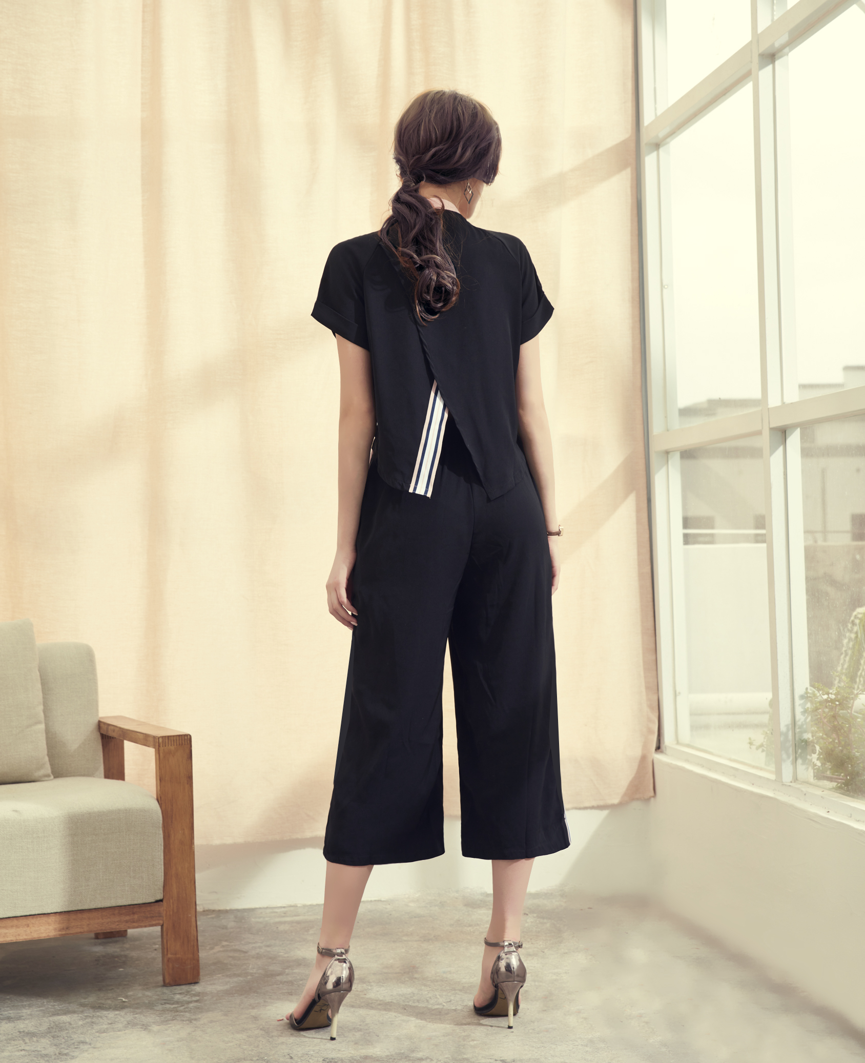 High Waist Wide Leg Straight Jumpsuit